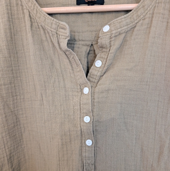 Quince 100% Organic Cotton Shirt Womens Large Green Gauze Short Roll Sleeves - Picture 2 of 9
